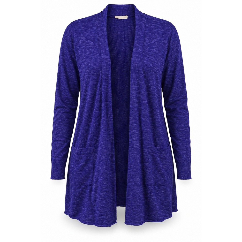 Eileen Fisher Open Front Cardigan XL Blue Linen Cotton Knit Pockets  minimalist